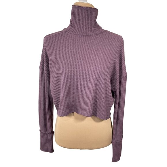 Wild Fable Waffle Knit Thermal Top Plum Size S Small Turtleneck Cropped - Picture 1 of 6